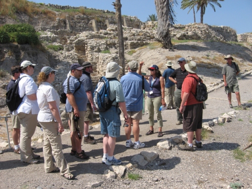 Our guide Claudia explains the structure of the ancient gate at Megiddo