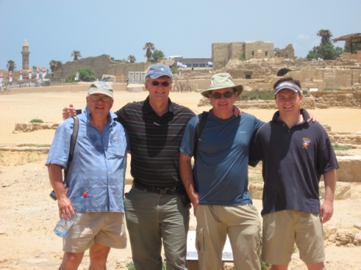 Dave  Byrum, Jim Miller, Mick Burns, and Troy Onsager on the hippodrome at Caesarea Maritime